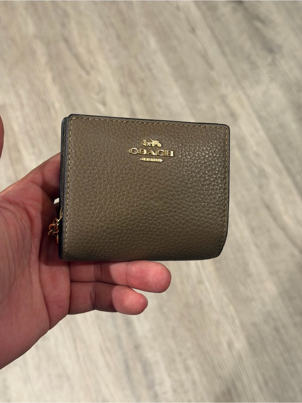 Coach Pebbled Leather Compact Wallet in Olive